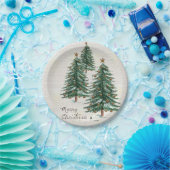 Oude stijl Waterverf kerstboom in sneeuw Papieren Bordje (Feest)