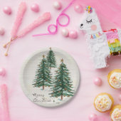 Oude stijl Waterverf kerstboom in sneeuw Papieren Bordje (Feest)