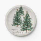 Oude stijl Waterverf kerstboom in sneeuw Papieren Bordje (Voorkant)