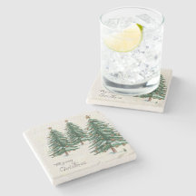 Oude stijl Waterverf kerstboom in sneeuw