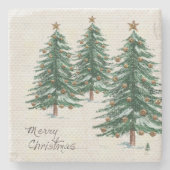 Oude stijl Waterverf kerstboom in sneeuw Stenen Onderzetter (Voorkant)