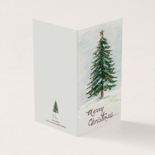 Oude stijl Waterverf kerstboom in Sneeuwholi Kaart (Buitenkant)