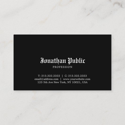 Oude stijllettertype Professional zwart-wit Visitekaartje (Achterkant)