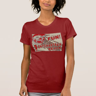 Oude stijlpagina Pontchartrein Beach Sign. T-shirt