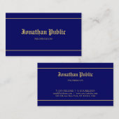 Oude stijltekst Elegant Navy Blue Gold Sjabloon Visitekaartje (Voorkant / Achterkant)