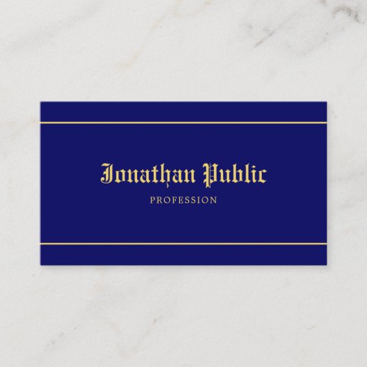 Oude stijltekst Elegant Navy Blue Gold Sjabloon Visitekaartje (Voorkant)