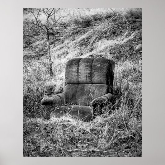 Oude stoel foto in zwart en wit poster (Voorkant)