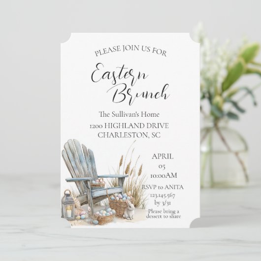 Oude stoel rond eieren Paasbrunch Kaart (Staand voorkant)