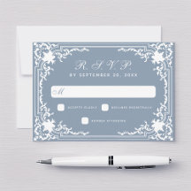 Oude Stof Blauw Bruiloftsfeest Elegant Wit Schrift