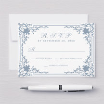 Oude Stof Blauw Schrift Elegant Wit Bruiloft