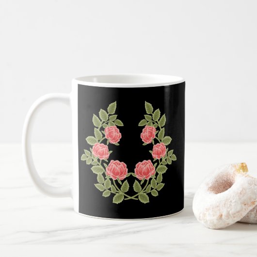 Oude Stof Roze Rozen Bloempatroon - Romantisch Koffiemok (Met donut)