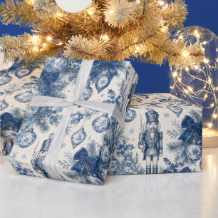 Oude Stofblauwe Kerst Toile Notenkraker Cadeaupapier