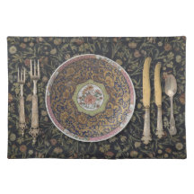 Oude Stoffen Placemat met Antieke Aziatische Bord