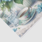 Oude stoffige blauwe bloemige theepartij tissuepap tissuepapier (Detail)