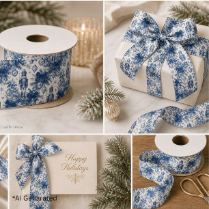 Oude stoffige blauwe kerst toile notenkraker satijnen lint