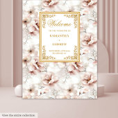 Oude stoffige roze gouden bloemige huwelijks wandt wandkleed