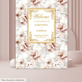 Oude stoffige roze gouden bloemige huwelijks wandt wandkleed