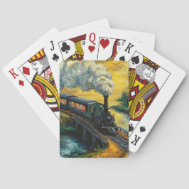 Oude stoomlocomotief die brug schildert pokerkaarten