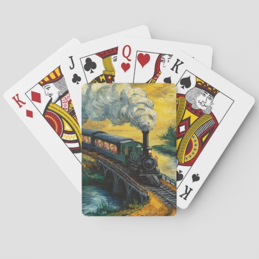 Oude stoomlocomotief die brug schildert pokerkaarten (Achterkant)