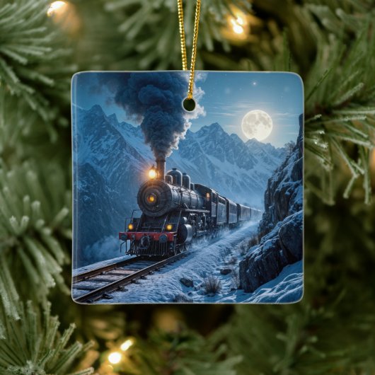Oude Stoomlocomotief in het Maanlicht Keramisch Ornament (Boom)