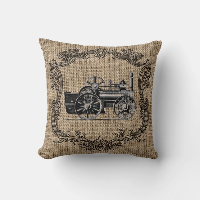 Oude stoomlocomotief jute kussen (Voorkant)