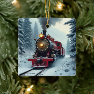 Oude Stoomlocomotief Trein in Winterbos Keramisch Ornament