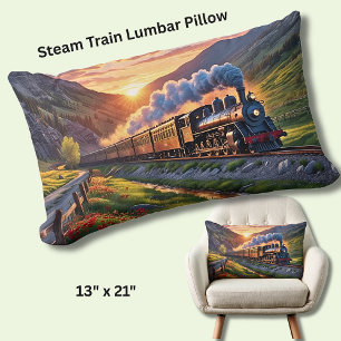 Oude stoomlocomotief trein Mountain Sunset Kussen