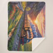 Oude stoomlocomotief trein Mountain Sunset Sherpa Deken (Voorkant)