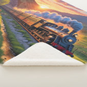 Oude stoomlocomotief trein Mountain Sunset Sherpa Deken (3/4)
