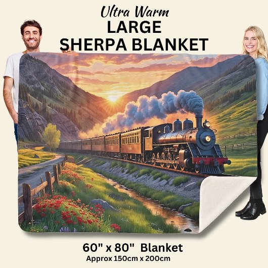 Oude stoomlocomotief trein Mountain Sunset Sherpa Deken