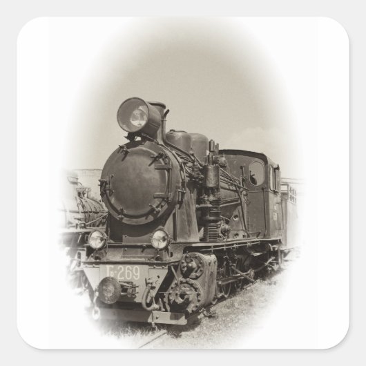 Oude stoomlocomotief vierkante sticker (Voorkant)