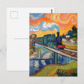 Oude stoommachine die brug schildert briefkaart (Voorkant / Achterkant)