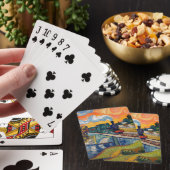 Oude stoommachine die brug schildert pokerkaarten (Insitu)