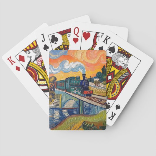 Oude stoommachine die brug schildert pokerkaarten (Achterkant)