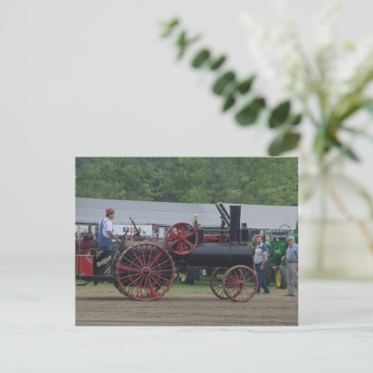 Oude stoommentractor briefkaart (Staand voorkant)