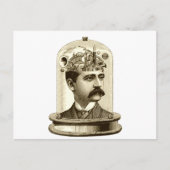 Oude stoomstijl klokwerk brein, snor man briefkaart (Voorkant)
