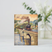Oude stoomtrein die over brug rijdt briefkaart (Staand voorkant)