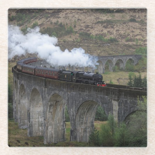 Oude stoomtrein op Glenfinnan Viaduct Glazen Onderzetter (Voorkant)