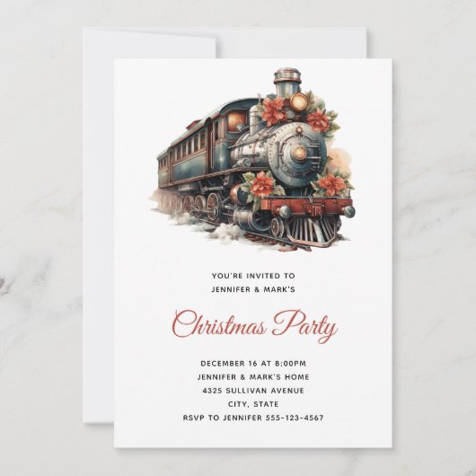 Oude stoomtrein traditioneel kerstfeest kaart (Voorkant)