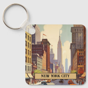 Oude Straatscène in New York City met aangepaste t Sleutelhanger