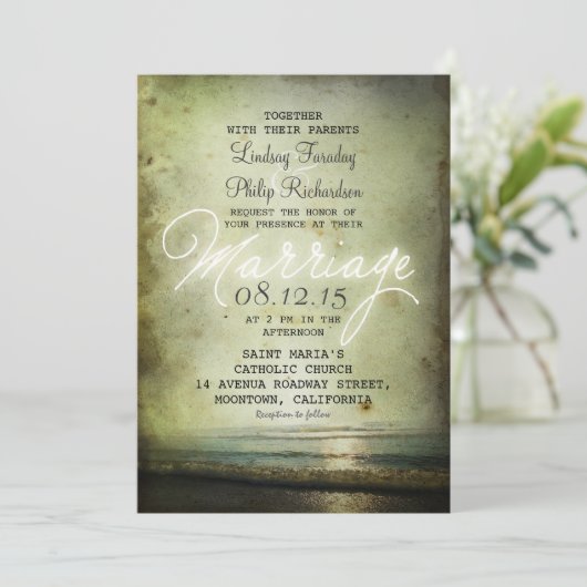 Oude STRAND BRUILOFT UITNODIGINGEN (Staand voorkant)