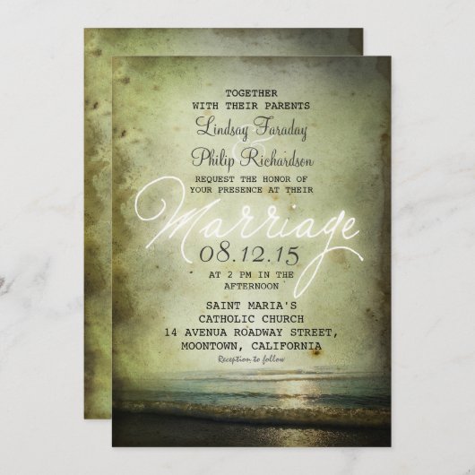 Oude STRAND BRUILOFT UITNODIGINGEN (Voorkant / Achterkant)