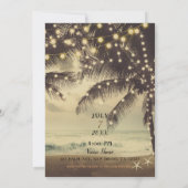 Oude strand oceaan palmbomen & lichten bruiloft kaart (Achterkant)