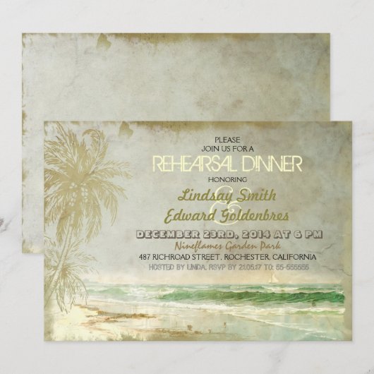 oude strand repetitie dineruitnodigingen kaart (Voorkant / Achterkant)