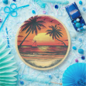 Oude Strand Zonsondergang Tropisch Hawaiaans Feest Papieren Bordje (Feest)