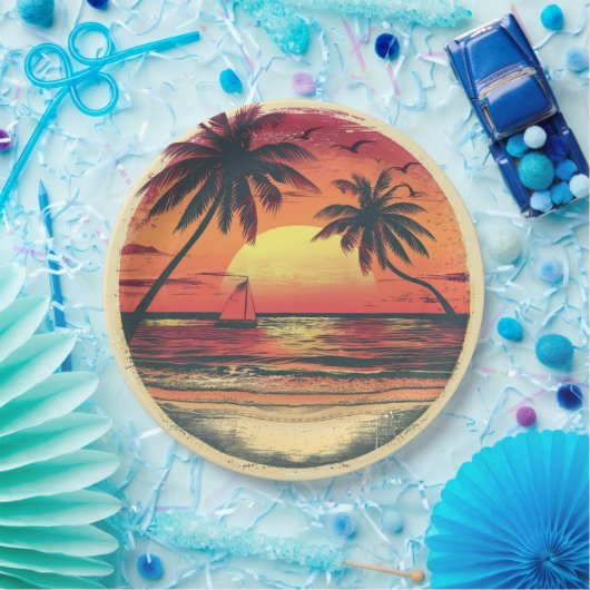 Oude Strand Zonsondergang Tropisch Hawaiaans Feest Papieren Bordje (Feest)