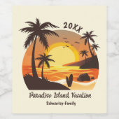 Oude strand zonsondergang vakantie surf oranje bru wijn etiket (Enkel label)