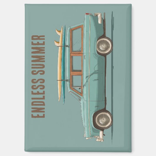 Oude Surf Wagon – Retro Strandauto Magneet (Voorkant)