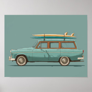 Oude Surf Wagon – Retro Strandauto Poster