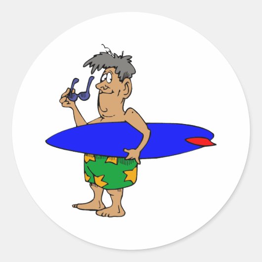 Oude Surfer Dude Ronde Sticker (Voorkant)